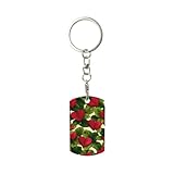 HLBSDM Llavero rectangular de metal chapado con corazones rojos y hojas verdes para mujer y hombre.