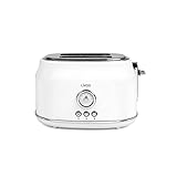 LIVOO Feel good moments - Plancha de baño de acero inoxidable vintage, 2 ranuras, aspecto retro Blanco | Termostato de 6 niveles, recalentamiento, descongelación | 815W DOD181 Blanco