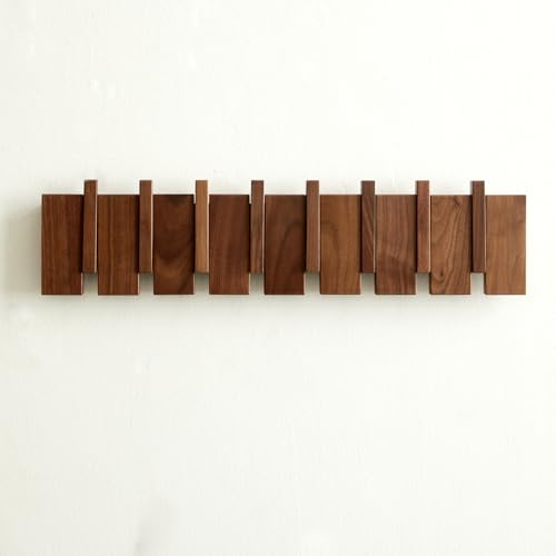 QUELLANCE Wood Coat Rack Wall Mount, Coat Hooks Hanger Wall Mounted, Heavy Duty Wall Coat Rack with 8 Hooks for Hanging Coats/Keys/Hats/Robe&Towels/Plants/Bags, Walnut