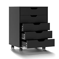 Bonnlo Mobile File Cabinet, 5 Drawers Wooden File Organiser Black
