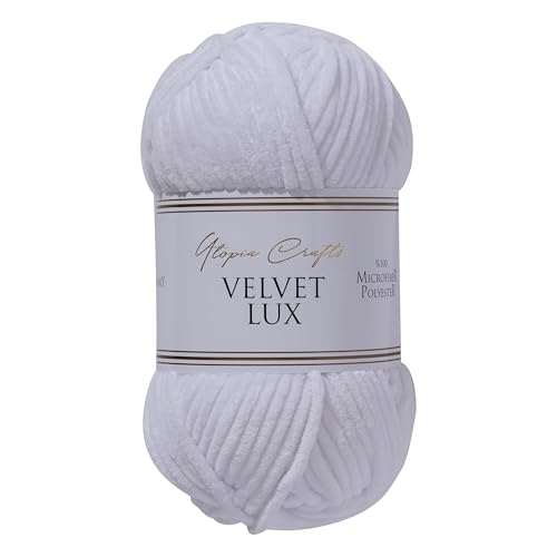 Utopia Crafts Velvet Lux Chenille Super Soft Chunky Yarn for Knitting and Crochet 100g (1, White)