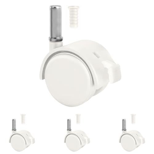 Ruedas Cuna con Enganche en Espiga. Ruedas para Cuna de Bebé. Juego 4 Unidades, las 4 Ruedas con Freno para más Seguridad + 4 Tacos para Unir a la Cuna. Blancas CoolDreams