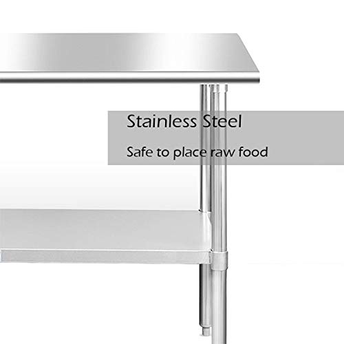 Hally Sinks & Tables H Stainless Steel Table for Prep & Work 30 x 48 Inches, NSF Commercial Heavy Duty Table with Undershelf and Galvanized Legs for Restaurant, Home and Hotel