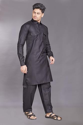 Image of DIVISIVE Men's Cotton Blend Pathani Kurta Pyjama Set