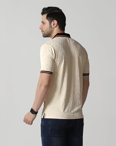 Image of TOPLOT Men's Premium Jacquard Polo T-Shirt | Geometric Textured Design | Contrast Collar & Cuffs | Soft Breathable | Perfect for Office & Casual Wear | Available in Pack of 2 (5281)