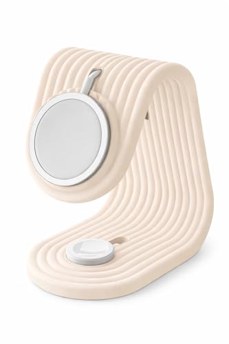 Suporte para Carregador MagSafe compatível com iPhone e Apple Watch, Design Ondulado, Base Estável (Bege)