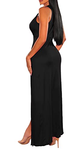 Ekaliy Women'S Plus Size Sleeveless Deep V Neck Front Split Long Maxi Wrap Dress 3Xl Black thumb #3