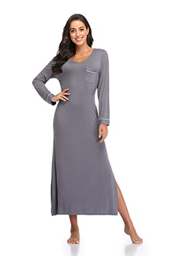 COLORFULLEAF Nightgowns for Women Long Sleeve Soft Nightshirts V Neck Full Length Sleepwear Casual Loungewear3