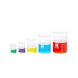 United Scientificβ’ Laboratory Grade Borosilicate Glass Beaker Set of 5 | 50mL, 100mL, 250mL, 600mL, 1000mL Beaker Sizes | Pack