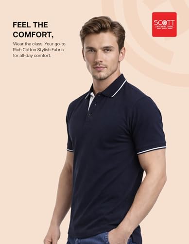 Image of Scott International Cotton Polo T Shirt | Collar Tshirts | Half Sleeves Plain T Shirt | T-Shirt |Tshirt for Men Stylish | Men's Tshirt