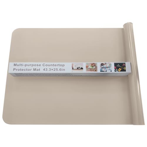 KVK 43.3×25.6in Silicone Mats for Kitchen Counter - Extra Large Silicone Mat Heat Resistant - Glossy Bottom Non Slip - Universal Painting Craft Resin Mat Table Countertop Protector, Camel