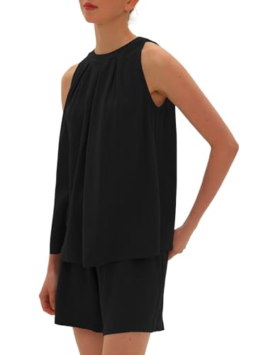 Beaully Linen Short Sets 2 Piece for Women Summer Casual Sleeveless Halter Neck Tops And Shorts Set Travel Outfits3