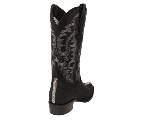 Texas Legacy Mens Black Western Leather Cowboy Boots Stingray Row Print J Toe3