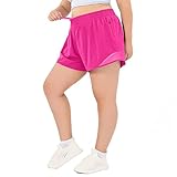 Aurefin High Waisted Athletic Shorts for Women, Womens Plus Size Running Workout Shorts with Liner and Zip Pocket 4 inch Sonic Pink/4X