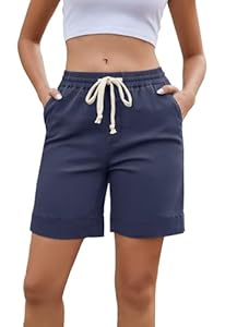 Alaster Queen Damen Kurze Hose mit Taschen Einfarbig Lose Sommer Casual Outdoor Freizeit Bermuda Shorts Blau S