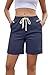 Alaster Queen Damen Kurze Hose mit Taschen Einfarbig Lose Sommer Casual Outdoor Freizeit Bermuda Shorts Blau S