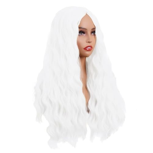 Image of MapofBeauty 28 Inch /70 cm Long Wavy Middle Part with No Bangs Synthetic Fiber Curly Fashion Women Party Cosplay Wig (White)