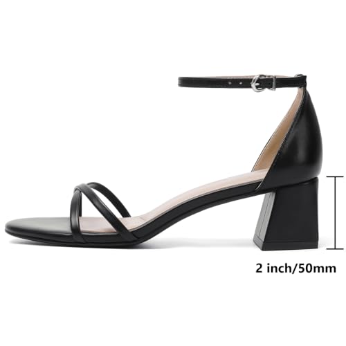 Image of Mostrin Chunky Heels for Women Round Open Toe Strappy Heeled Sandals Ankle Strap Dressy Block Low Heels for Party Wedding Prom Daily