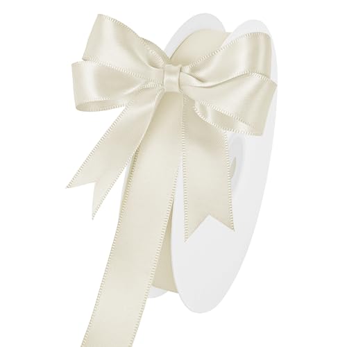Image of Double Face Ivory Satin Ribbon 3 /4 inch x 50 Yards Polyester Material Perfect for Gift Wrapping Weddings Parties Hair Bows Valentine's Day Invitations and Decorations