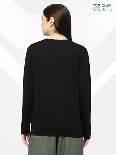 Image of STATUS MANTRA Women's Cotton Round Neck Regular Fit Sweatshirt | Full Sleeves and Smile Printed | Comfort Colour T-Shirt | Available in Multicolor & Size Small to 2XL