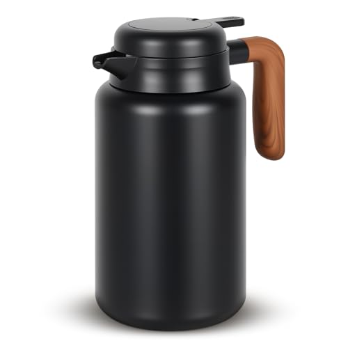 Image of Esilihom 304 Stainless Steel Thermal Carafe, 1.6L /54oz Insulated Coffee Jug & Tea Pot, Triple-Walled Vacuum Flask for Hot and Cold Drinks (Black)