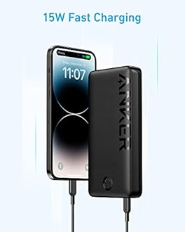 Anker Portable Charger, 20,000mAh Power Bank, Battery Pack with 1 USB-A and 1 USB-C Ports, 15W Max Charging for iPhone 16/15/14/13/12 Series, Samsung Galaxy, and More (Black)
