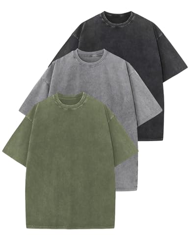 Yimoon 3 Pack Oversized Tshirts for Women Washed Vintage Baggy Boyfriend Tee Short Sleeve Unisex Cotton Tops(Blackgreyarmy-XL)