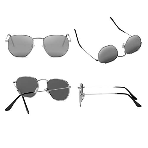 Image of Hipster Hexagonal Polarized Sunglasses Men Women Geometric Square Small Vintage Metal Frame Retro Shade Glasses