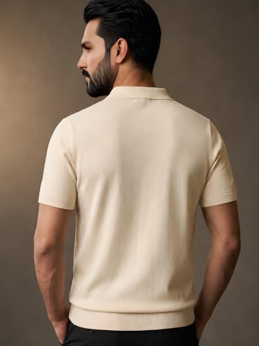 Image of GRECIILOOKS Polo T Shirt for Men | Knitted Block Collar Neck T-Shirt | Smart Casual Striped Design | Premium Mens T Shirts | Office Wear, Travel & Everyday Styling