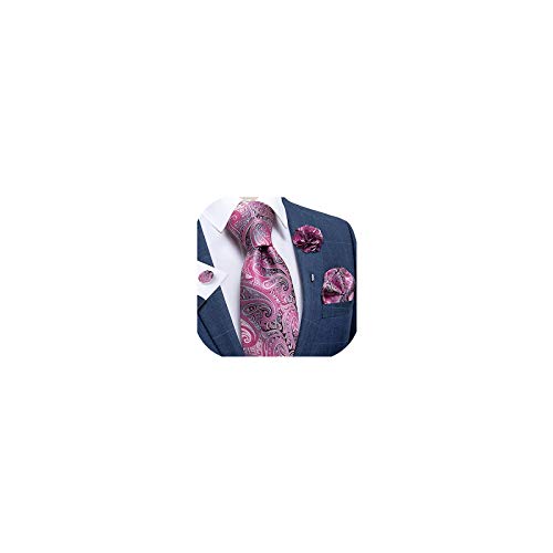 Image of DiBanGu Silk Ties for Men Necktie and Lapel Pin Brooch Set Formal Woven Paisley Plaid Striped Solid Tie Wedding Party