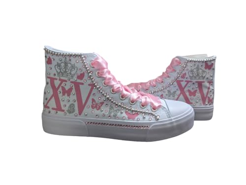 Fifteen Birthday Custom Shoes, Quinceanera Sneakers Buterflies Printed, Mis XV Shoes high top Blue3