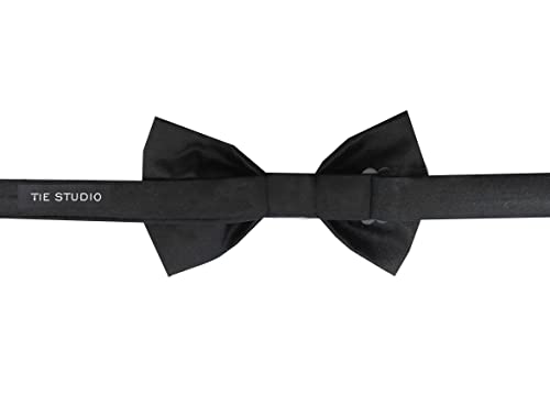 Image of Tie Studio Mens Formal Solid Bow tie | Satin | Microfiber | Standard Size | Premium fabric | Superior Clip Hold | Packaging - Box | Colour - Black Bow Tie (Set of 1)