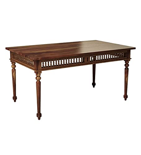 Image of BN Furniture Solid Sheesham Wood 6 Seater Dining Table Set with Bench | 58x35 Inch Rectangular Dining Table | Dark Brown Finish | 4 Chairs with Cushion | Traditional Wooden Dining Furniture