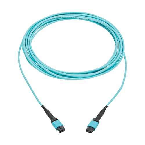 Image of Eaton Tripp Lite Series 5 Meter OM4 50 /125 Fiber Optic Cable, 100G Multimode (12F MPO /MPO-PC Female-to-Female) Type-A Polarity, OFNP Jacket, Aqua, TAA Compliant (N845A-05M-12TAA)