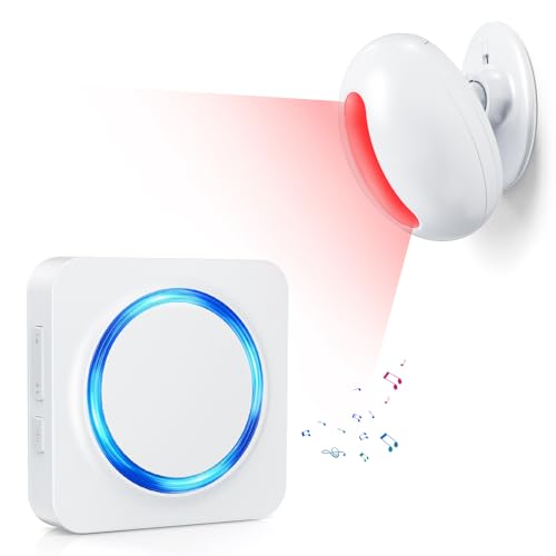 Wireless Motion Sensor Alarm Indoor -Door Chime for Business, Store Welcome Buzzer Monitor with Colorful LED Light 500 FT Range Commercial Door Entry Alert, Caregiver Reminder for Elderly