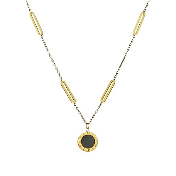 AMETOER Trendy Stainless Steel 18K Gold Plated Asymmetrical Letter Necklace for Women - European and American Fashion Meaningful Clavicle Chain (Gold/White/Black) by AMETOER - Used condition - Image 2