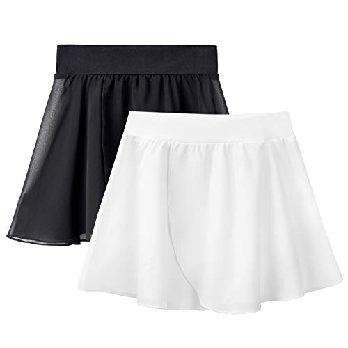 STELLE Saia transpassada de chiffon Ballet/Dance para bebês/meninas/mulheres, Preto + branco (puxar)