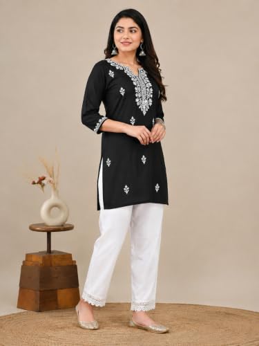 Image of NIRVII Women's Rayon Designer Straight Kurti Pant with Stylish Cutwork Hem | Comfortable Regular Fit Trousers