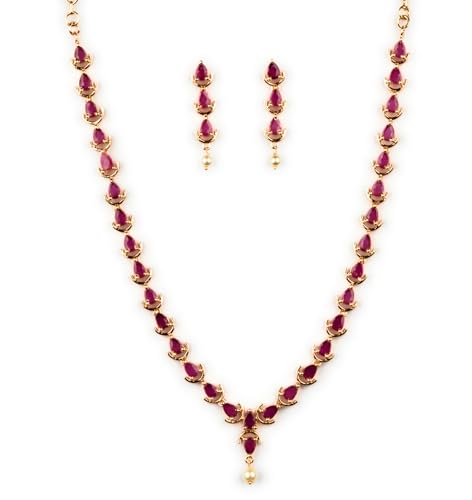 Image of Sasitrends Micro Gold Plated American Diamond Ruby stone Studded Jewellery Set