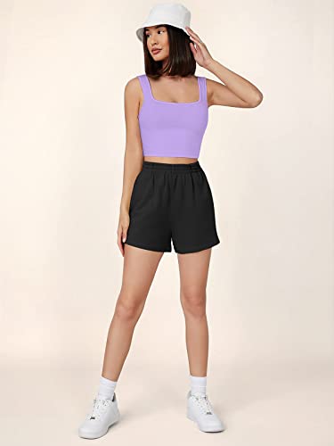 Image of Women's & Girls' Solid Polyester Rib-Knit Square Neck Tank Tops