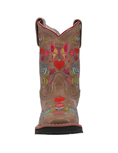 Dan Post Girls' Embroidered Western Boot Broad Square Toe Taupe 12 D2