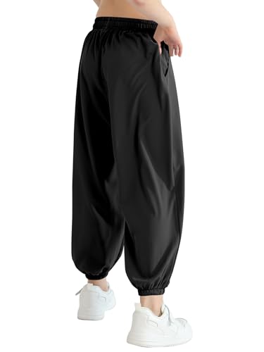 QBK 3T-14Years Girls Summer Lightweight Baggy Joggers with Pockets,Wide Leg Sweatpants Cinched Bottom Hip Hop Dance Pants4