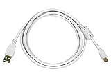 Monoprice 6-Feet USB 2.0 A Male to Mini-B 5pin Male 28/24AWG Cable with Ferrite Core (Gold Plated), White (108634)
