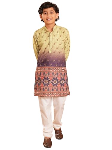 Image of AJ DEZINES Kurta Pajama For Kids Boys | Cotton Printed Chikankari Kurta Pyjama Set For Boys | Traditional & Festive Outfit | Party & Ethnic Wear | Stylish Kids Kurta Set