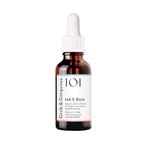 Geek & Gorgeous 101 HA 5 Rich, Serum with 5 forms of Hyaluronic acid, silky & rich, hydrates, softens & plumps the skin