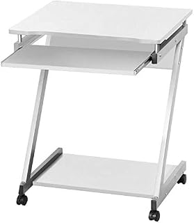 Yaheetech Computer Desk Z-Shaped PC Table with Sliding Keyboard 4 Wheels Movable Portable Trolley Study Workstation, White