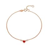 Epinki Tobillera Oro Rosa 18K, Joyería Mujer Corazón Pulsera Tobillera Mujer 23CM