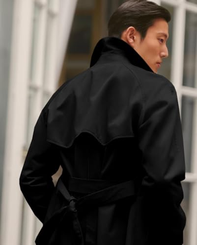 Runcati Mens Trench Coat Double Breasted Notched Lapel Casual Belted Windbreaker Fall Classic Long Jacket Overcoat2