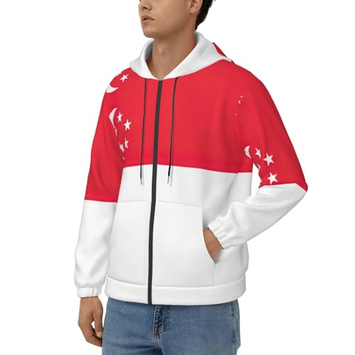 Sweat à capuche zippé drapeau de Singapour EdWal pour homme - 2