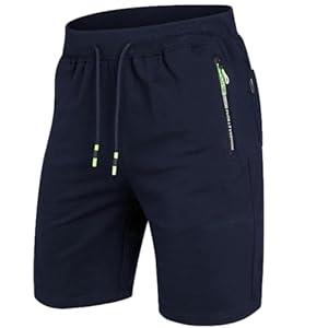 ZOXOZ Mens Shorts Summer Sports Cotton with Zip Pockets Elasticated Waist